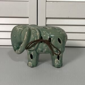 Green Elephant Ceramic Statue